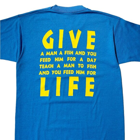 90s Vintage Teach A Man To Fish T-shirt single stitch world relief Canada quote. - Picture 3 of 6